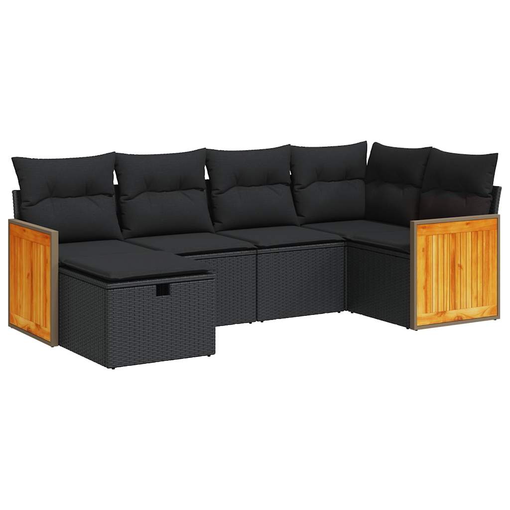 Set mobilier de grădină cu perne, 6 piese, negru, poliratan GartenMobel Dekor
