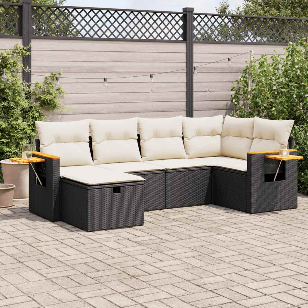 Set mobilier de grădină cu perne, 6 piese, negru, poliratan GartenMobel Dekor
