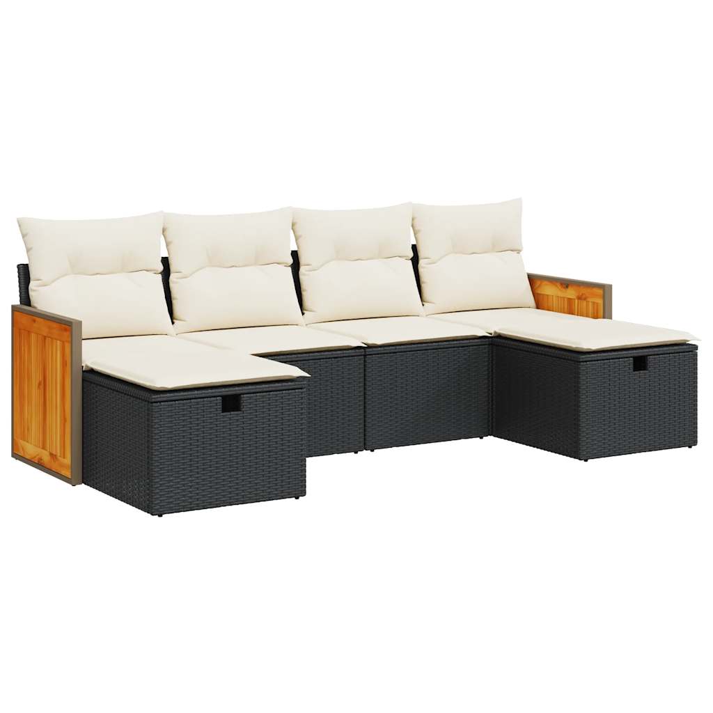 Set mobilier de grădină cu perne, 6 piese, negru, poliratan GartenMobel Dekor