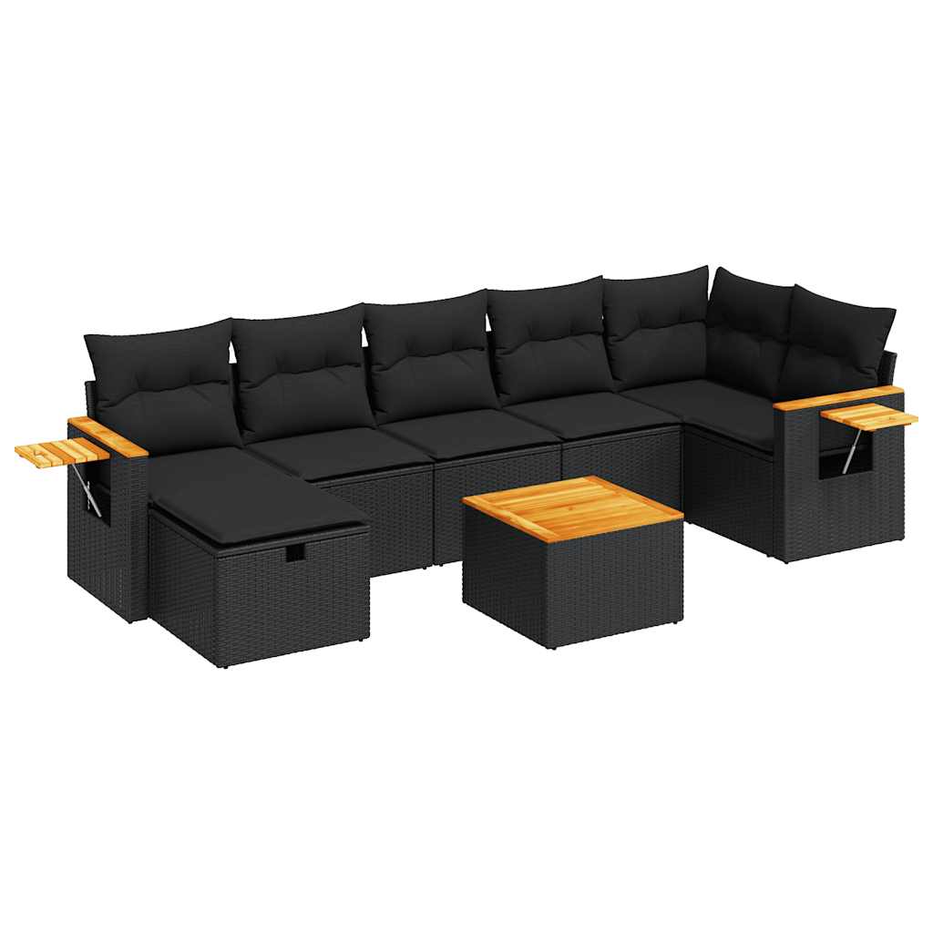 Set mobilier de grădină cu perne, 8 piese, negru, poliratan GartenMobel Dekor