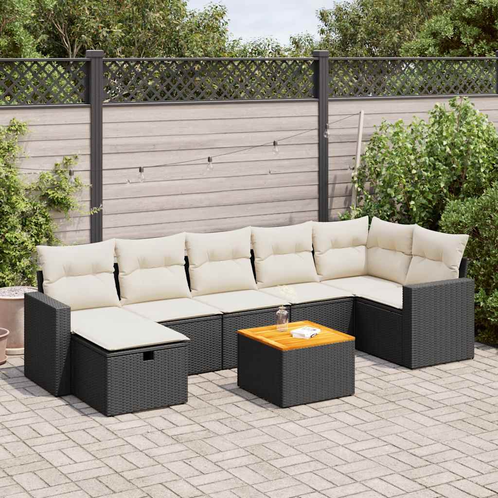 Set mobilier de grădină cu perne, 8 piese, negru, poliratan GartenMobel Dekor