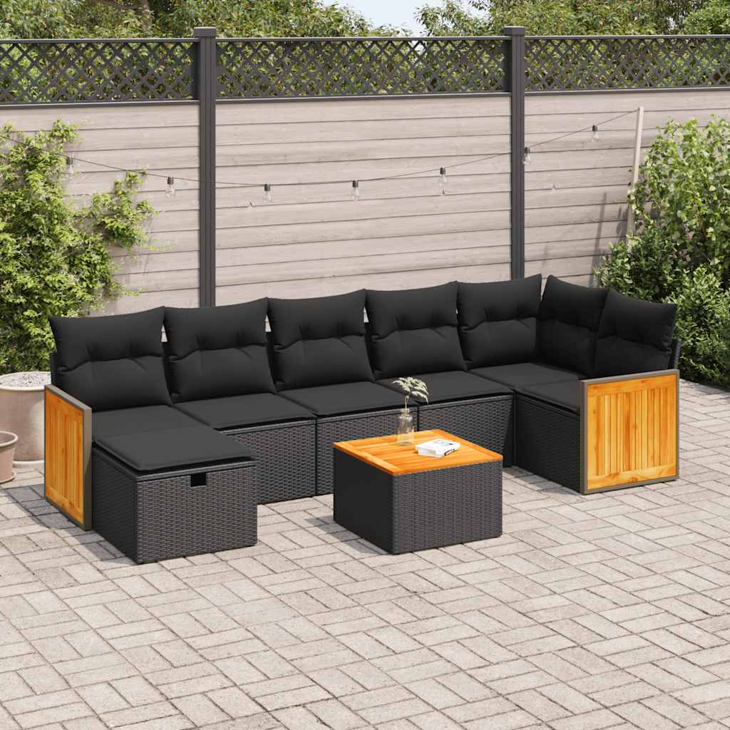 Set mobilier de grădină cu perne, 8 piese, negru, poliratan GartenMobel Dekor