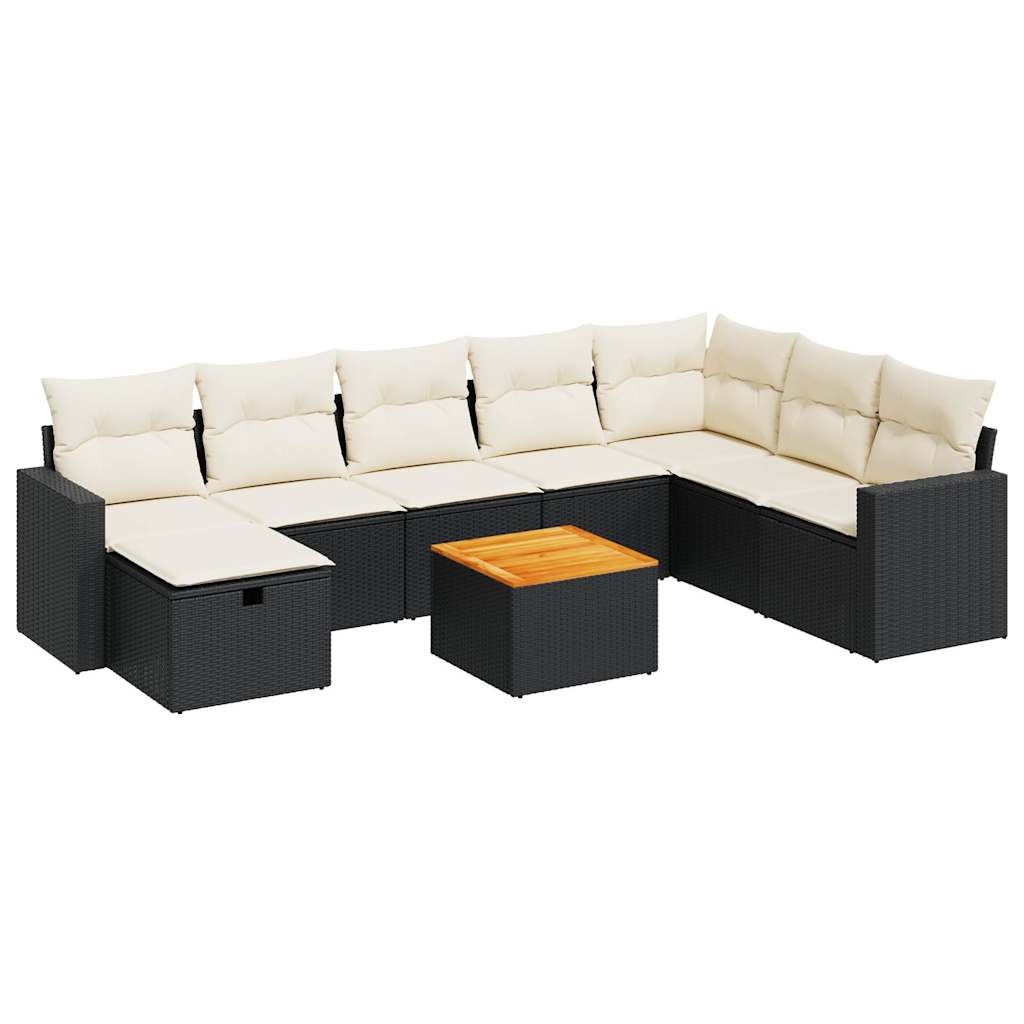 Set mobilier de grădină cu perne, 9 piese, negru, poliratan GartenMobel Dekor