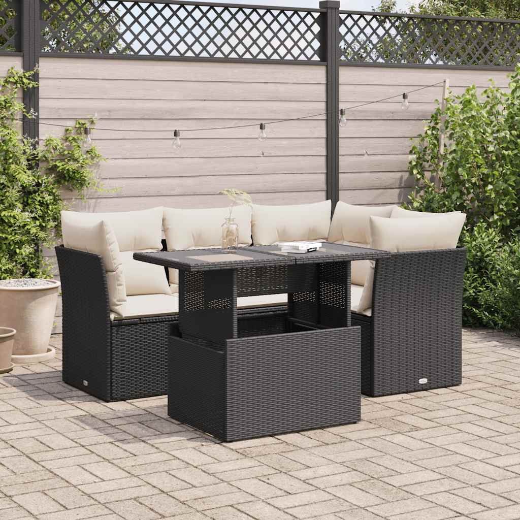 Set mobilier de grădină cu perne, 5 piese, negru, poliratan GartenMobel Dekor