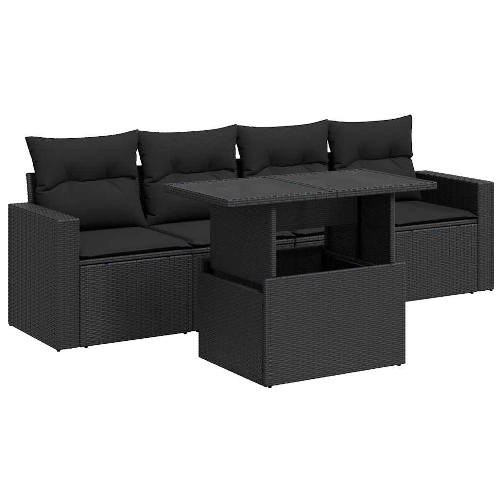 Set mobilier de grădină cu perne, 5 piese, negru, poliratan GartenMobel Dekor