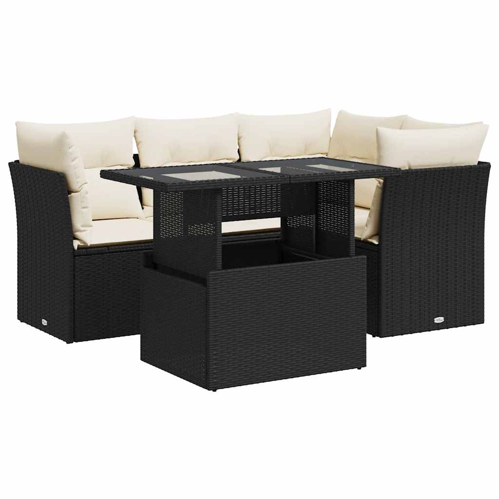 Set mobilier de grădină cu perne, 5 piese, negru, poliratan GartenMobel Dekor