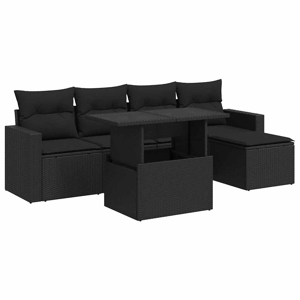 Set mobilier de grădină cu perne, 6 piese, negru, poliratan GartenMobel Dekor