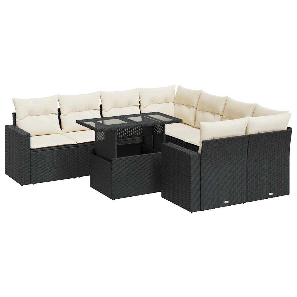 Set mobilier de grădină cu perne, 9 piese, negru, poliratan GartenMobel Dekor