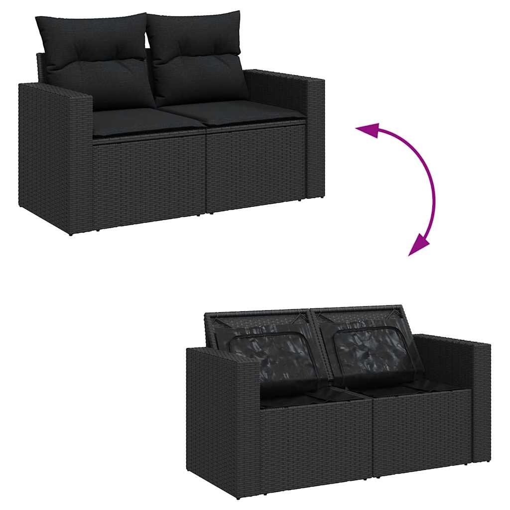 Set mobilier de grădină cu perne, 9 piese, negru, poliratan GartenMobel Dekor