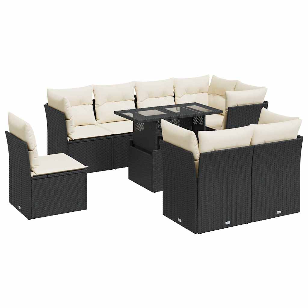 Set mobilier de grădină cu perne, 9 piese, negru, poliratan GartenMobel Dekor
