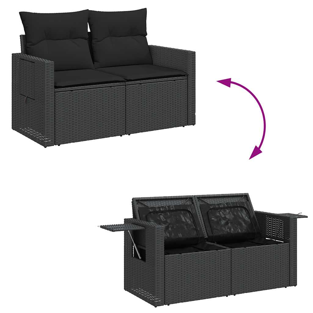 Set canapele de grădină cu perne, 10 piese, negru, poliratan GartenMobel Dekor