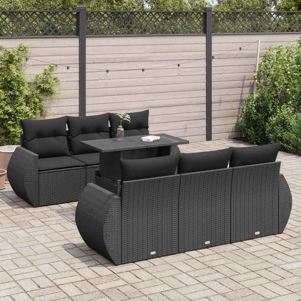 Set canapele de grădină cu perne, 7 piese, negru, poliratan GartenMobel Dekor