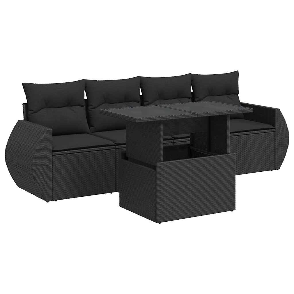 Set mobilier de grădină cu perne, 5 piese, negru, poliratan GartenMobel Dekor