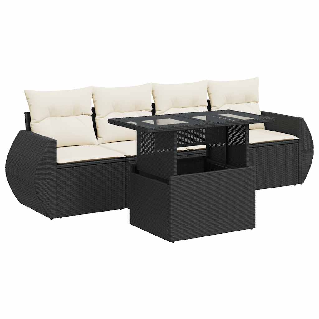 Set mobilier de grădină cu perne, 5 piese, negru, poliratan GartenMobel Dekor