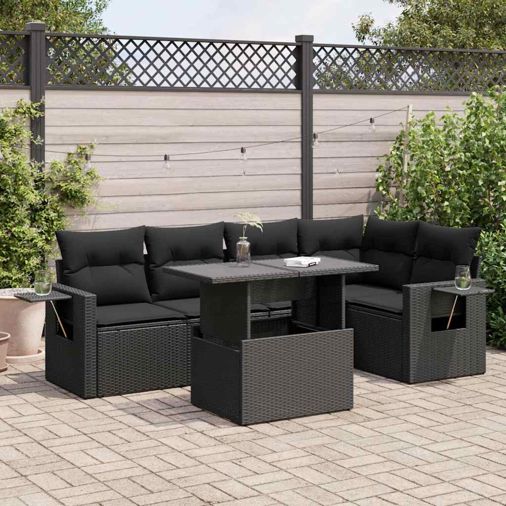 Set mobilier de grădină cu perne, 6 piese, negru, poliratan GartenMobel Dekor