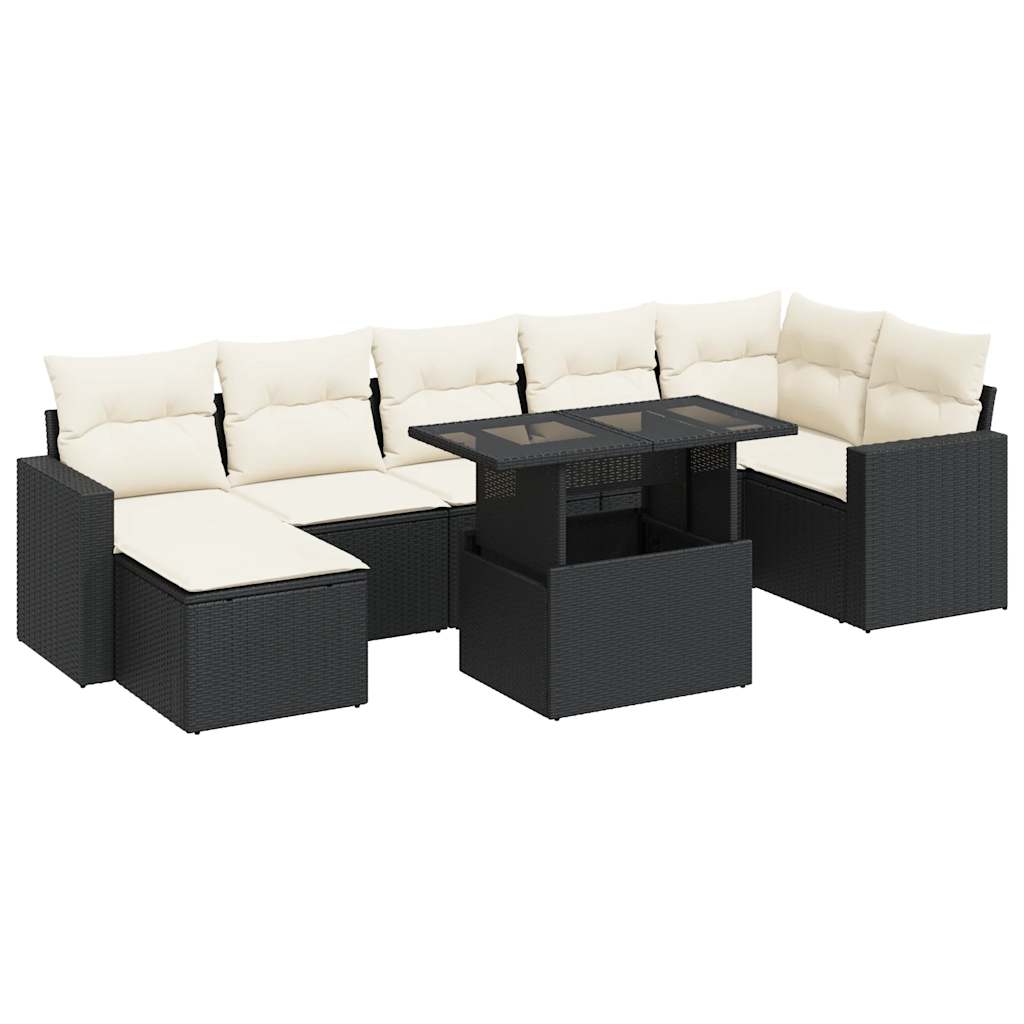 Set mobilier de grădină cu perne, 8 piese, negru, poliratan GartenMobel Dekor