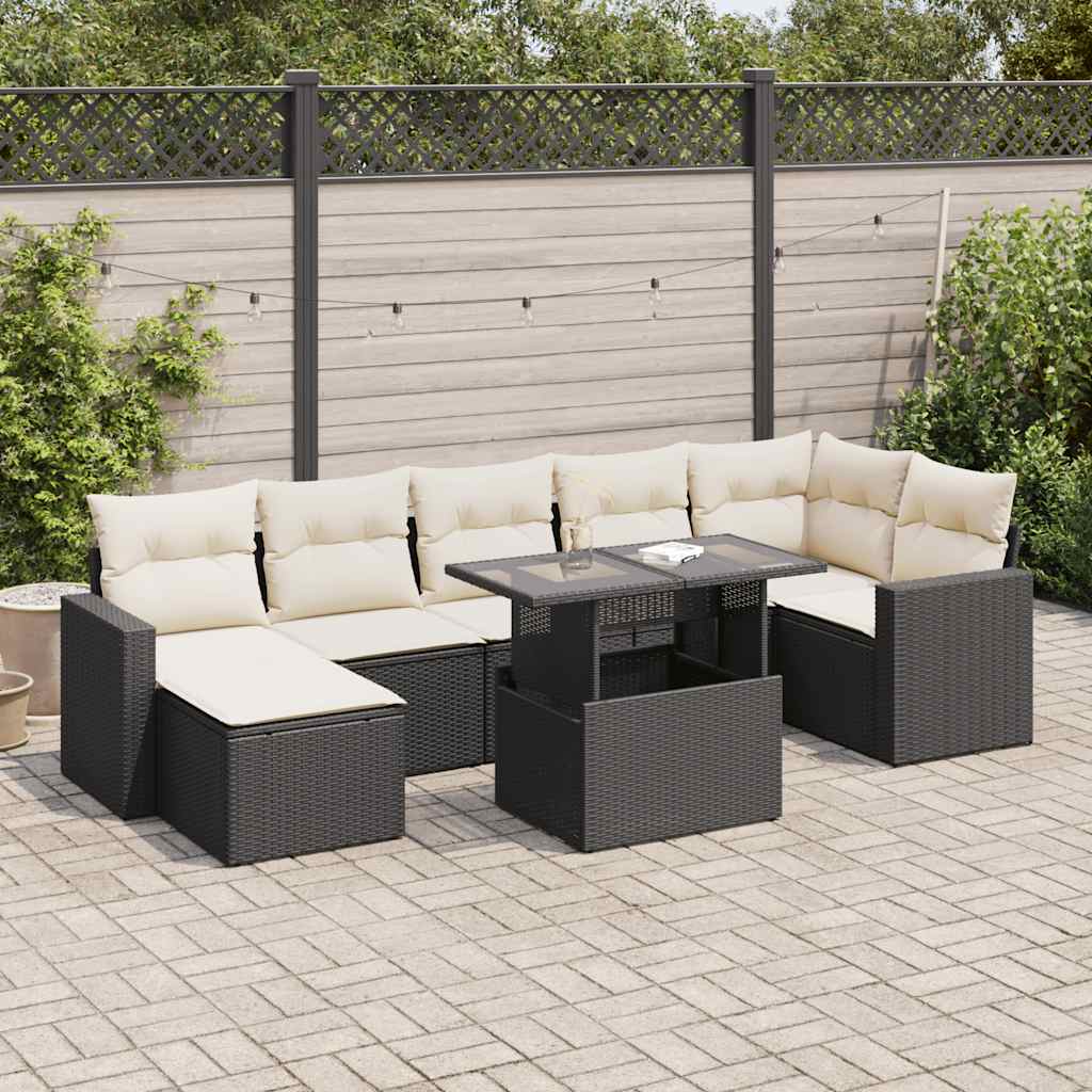 Set mobilier de grădină cu perne, 8 piese, negru, poliratan GartenMobel Dekor