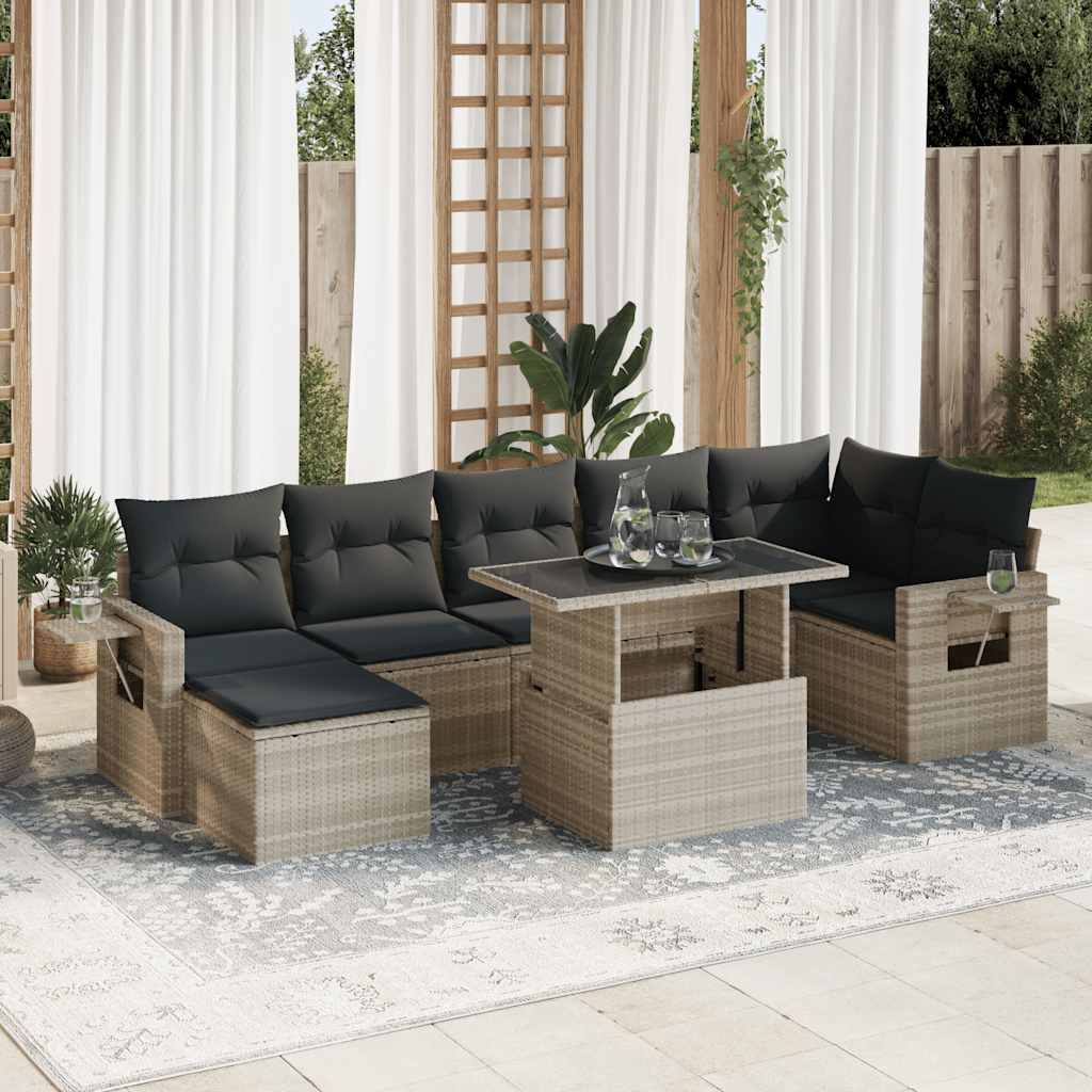 Set mobilier de grădină cu perne, 8 piese gri deschis poliratan GartenMobel Dekor