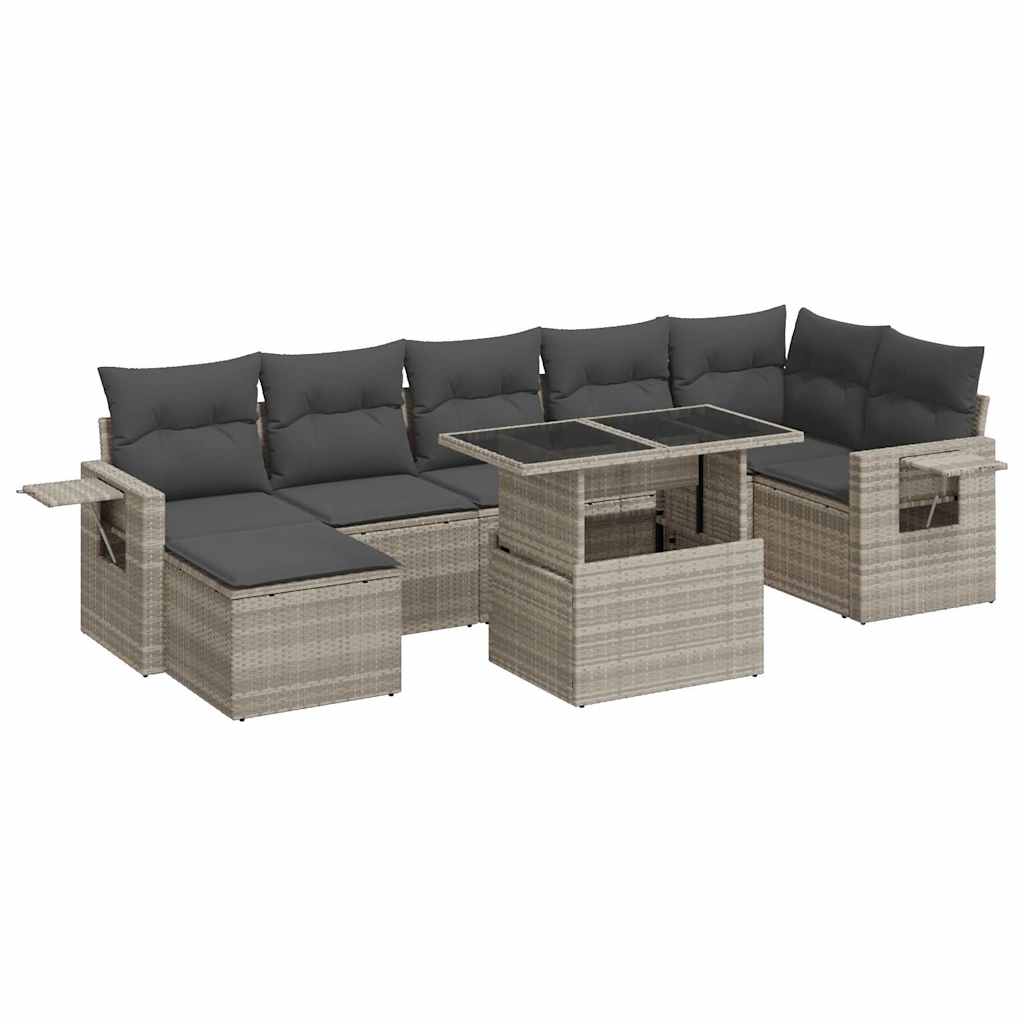 Set mobilier de grădină cu perne, 8 piese gri deschis poliratan GartenMobel Dekor