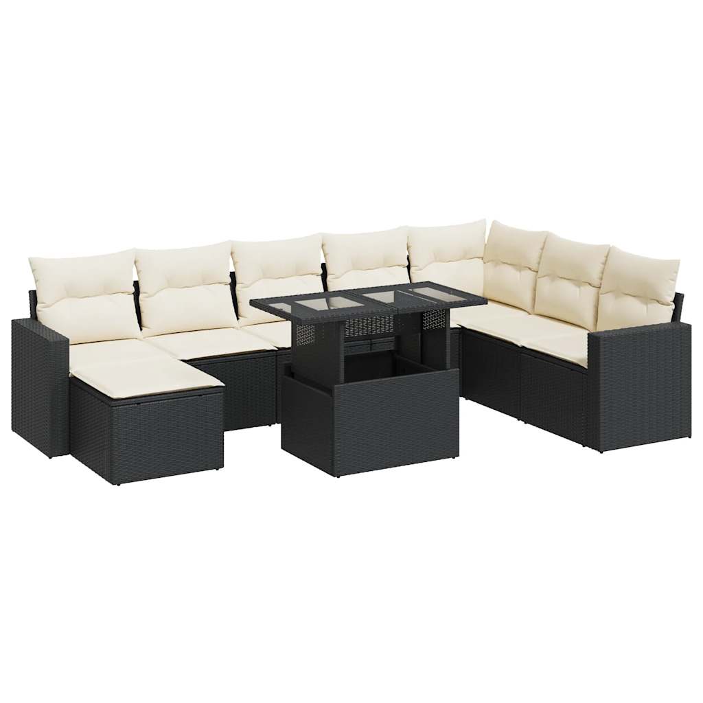 Set mobilier de grădină cu perne, 9 piese, negru, poliratan GartenMobel Dekor