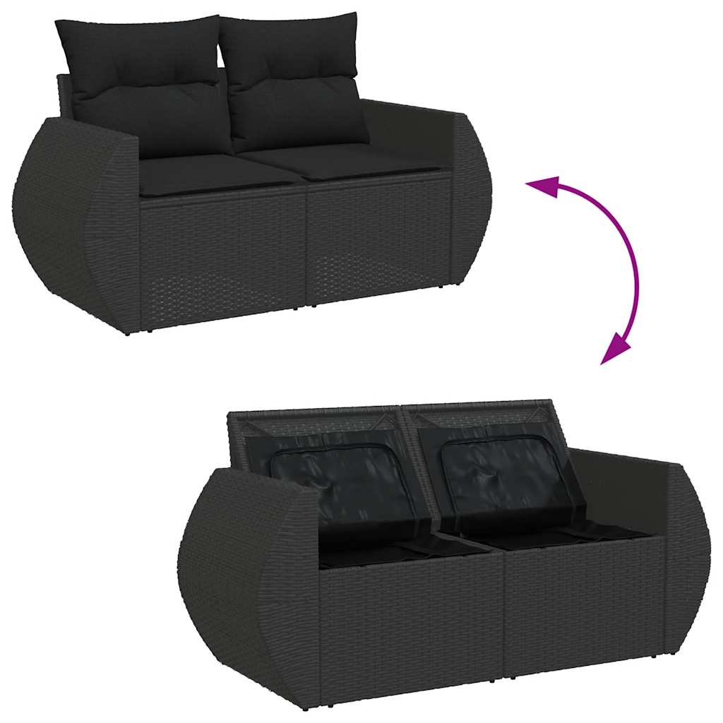 Set mobilier de grădină cu perne, 9 piese, negru, poliratan GartenMobel Dekor