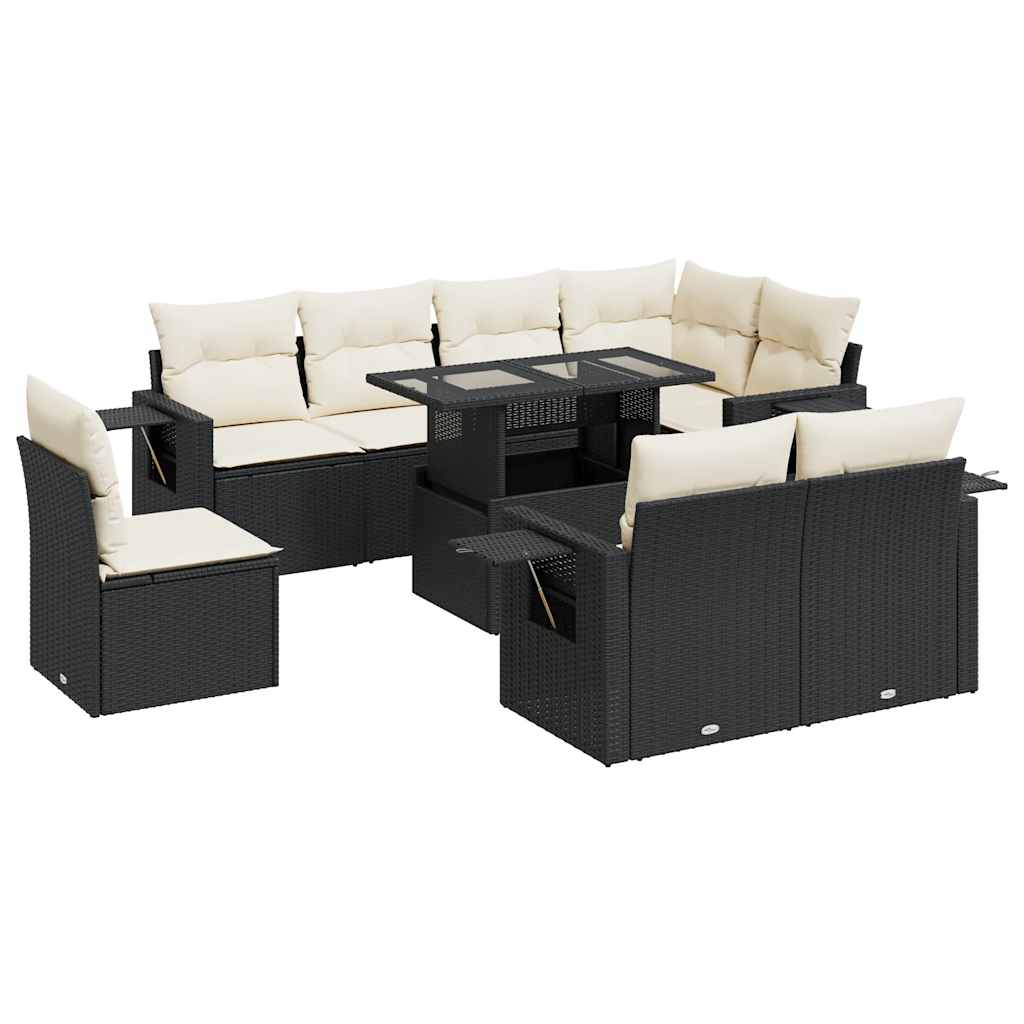 Set mobilier de grădină cu perne, 9 piese, negru, poliratan GartenMobel Dekor