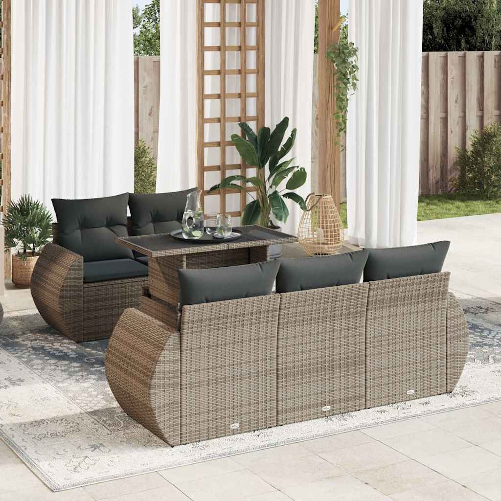 Set mobilier grădină cu perne, 6 piese, gri, poliratan GartenMobel Dekor