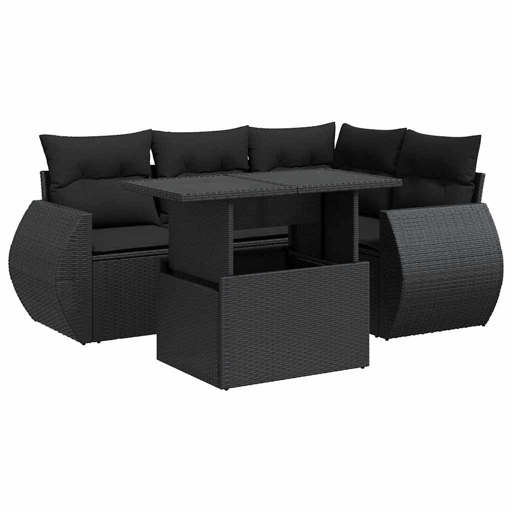 Set mobilier de grădină cu perne, 5 piese, negru, poliratan GartenMobel Dekor