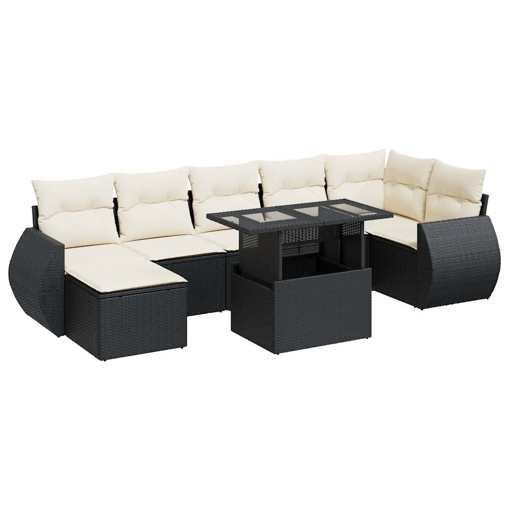Set mobilier de grădină cu perne, 8 piese, negru, poliratan GartenMobel Dekor