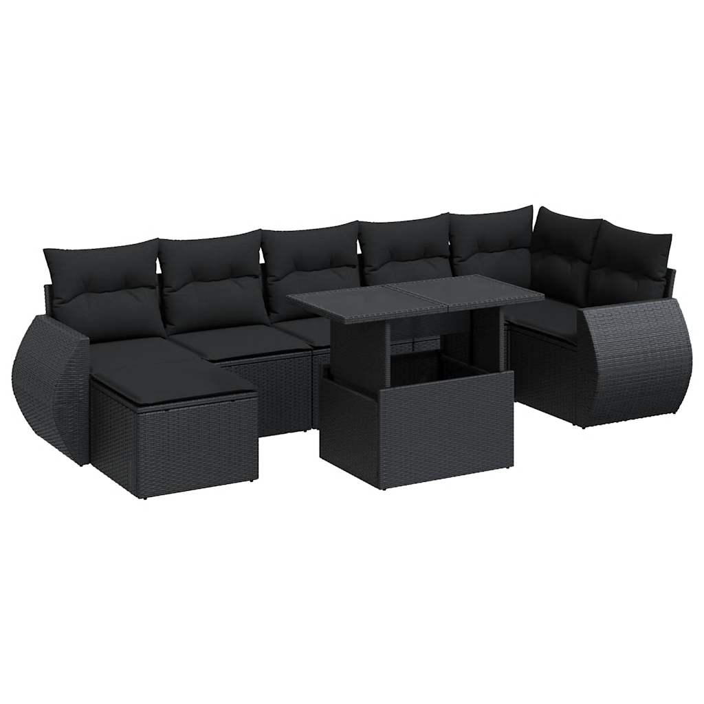 Set mobilier de grădină cu perne, 8 piese, negru, poliratan GartenMobel Dekor