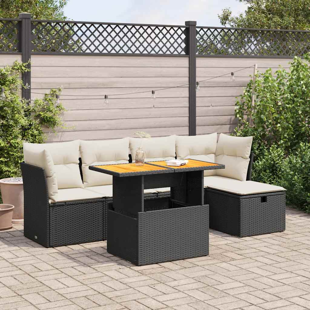 Set mobilier grădină perne 6 piese negru poliratan/lemn acacia GartenMobel Dekor