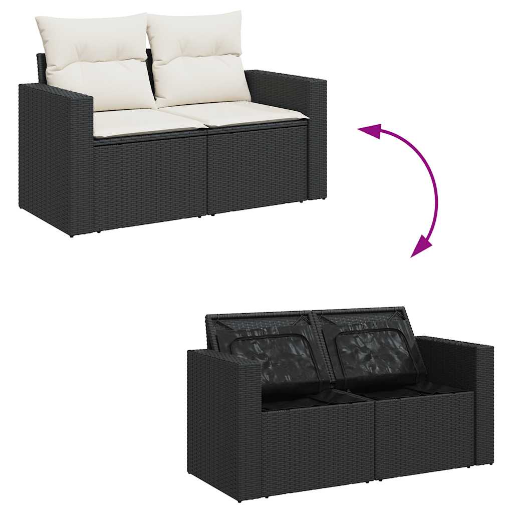 Set mobilier grădină perne 8 piese negru, poliratan/lemn acacia GartenMobel Dekor