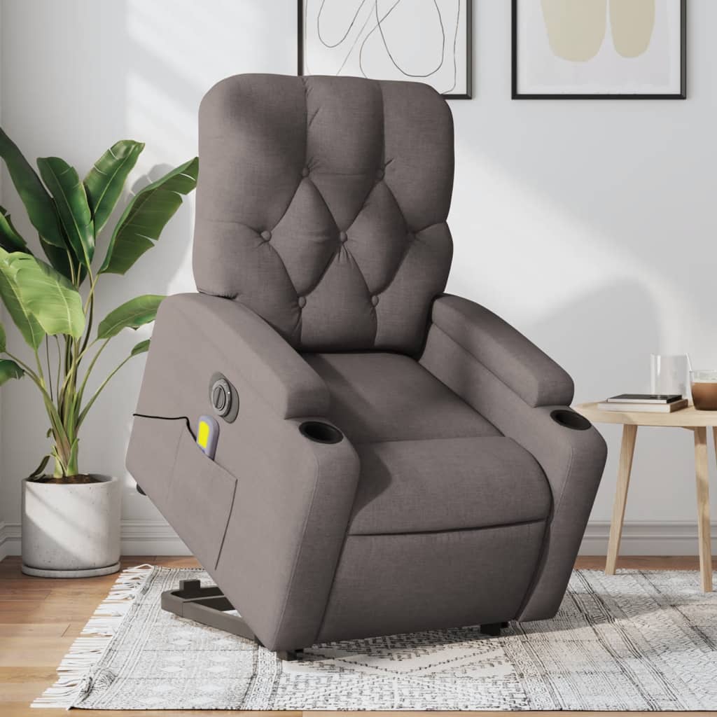 Fotoliu electric masaj rabatabil cu ridicare, gri taupe, textil GartenMobel Dekor