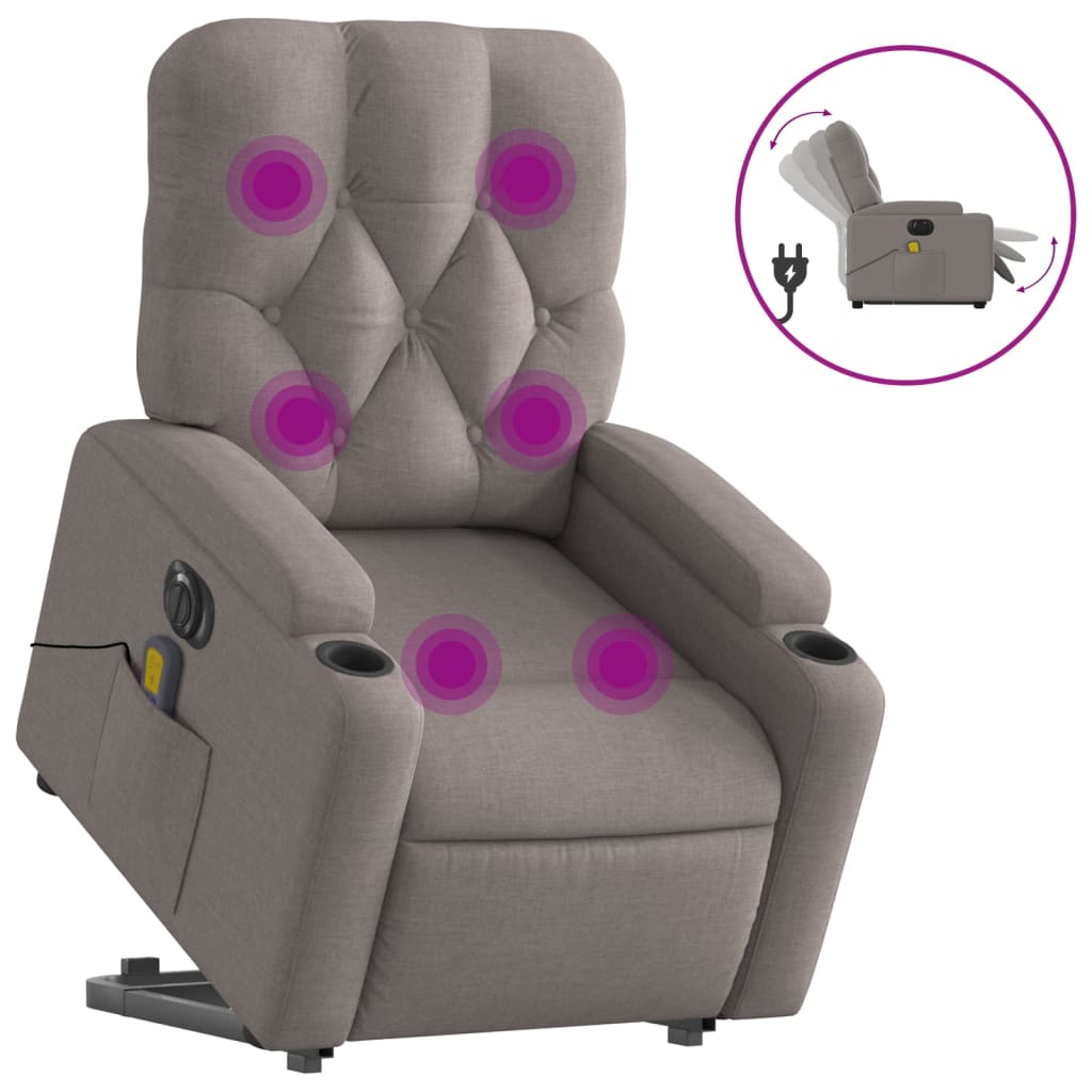 Fotoliu electric masaj rabatabil cu ridicare, gri taupe, textil GartenMobel Dekor