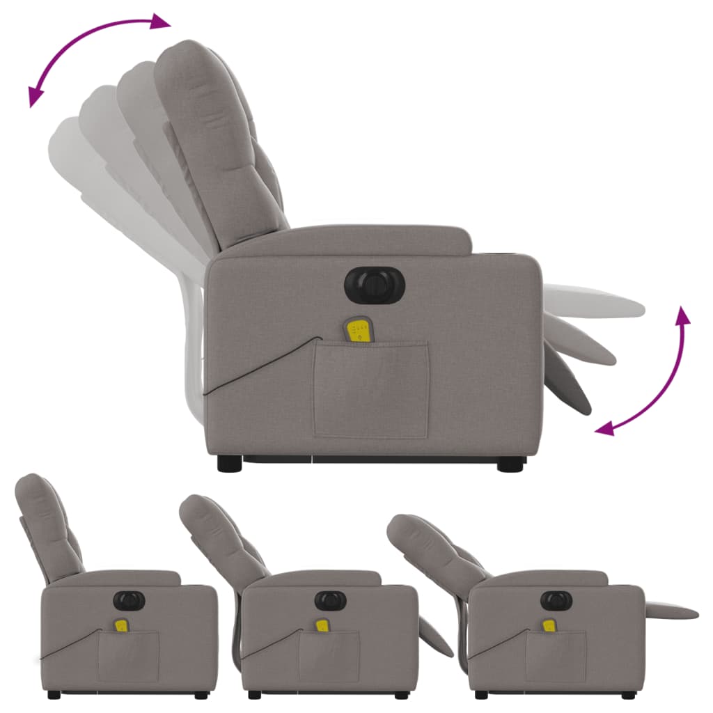 Fotoliu electric masaj rabatabil cu ridicare, gri taupe, textil GartenMobel Dekor