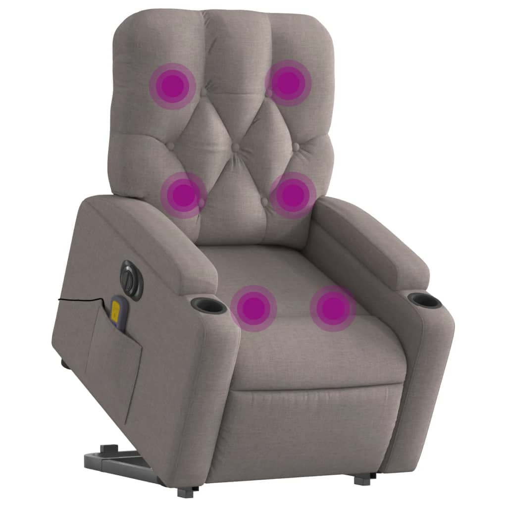 Fotoliu electric masaj rabatabil cu ridicare, gri taupe, textil GartenMobel Dekor