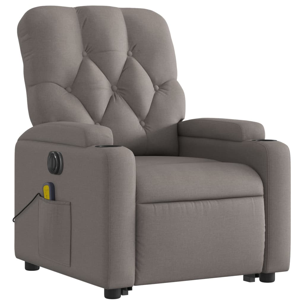 Fotoliu electric masaj rabatabil cu ridicare, gri taupe, textil GartenMobel Dekor