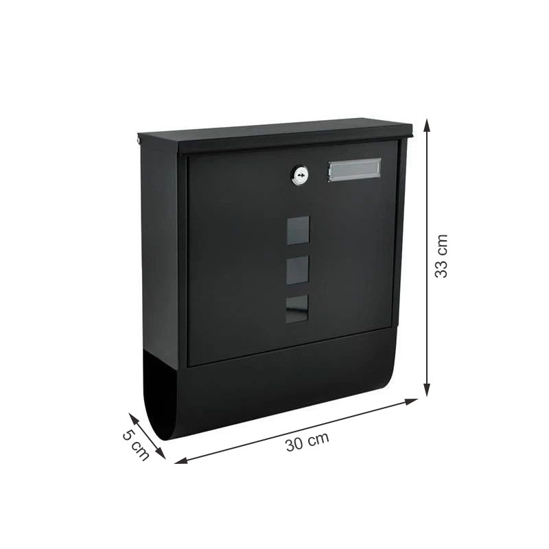 Cutie postala cu suport pentru ziare, 2 chei, de exterior, 33x30x8.5 cm, metal, negru MultiMark GlobalProd