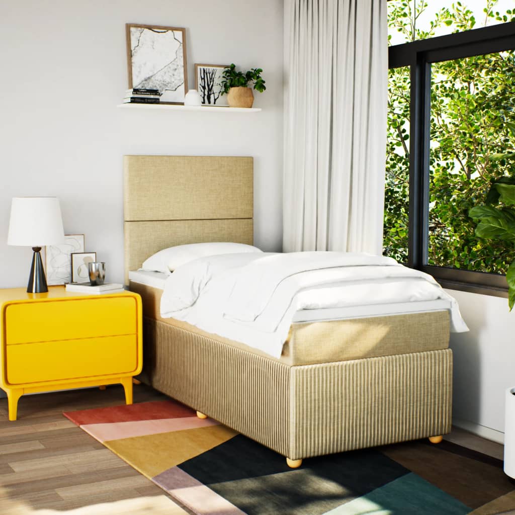 Pat box spring cu saltea, crem, 90x190 cm, textil GartenMobel Dekor