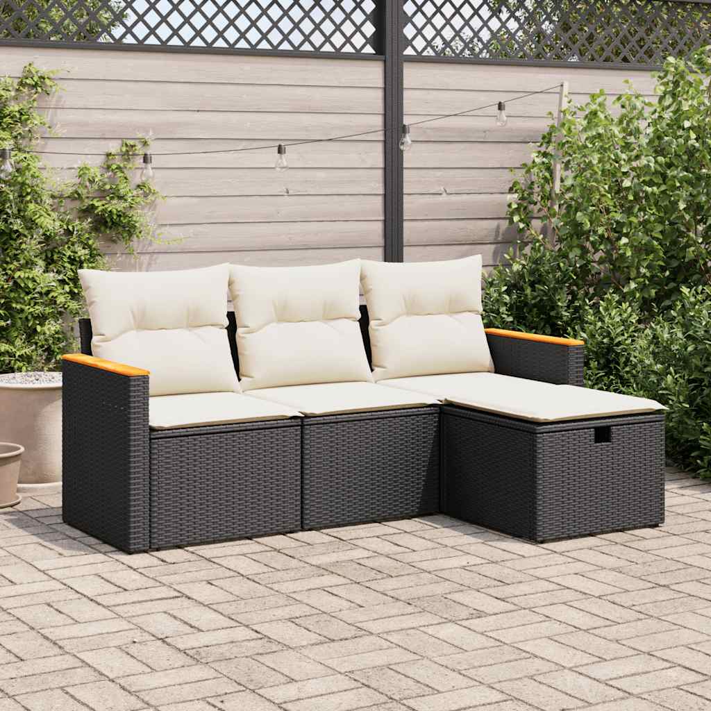 Set mobilier de grădină cu perne, 4 piese, negru, poliratan GartenMobel Dekor