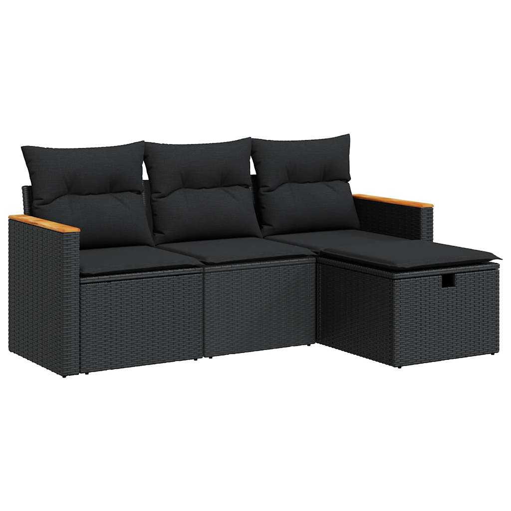 Set mobilier de grădină cu perne, 4 piese, negru, poliratan GartenMobel Dekor