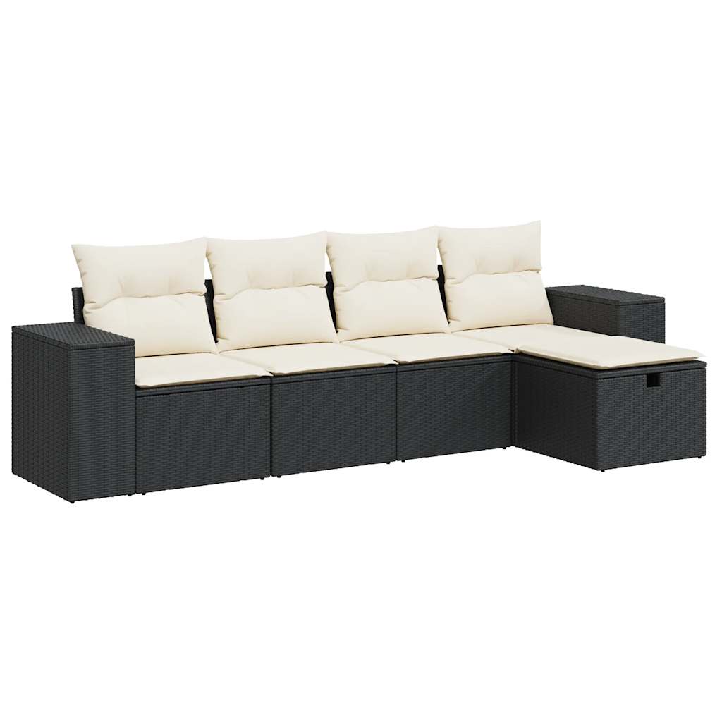 Set mobilier de grădină cu perne, 5 piese, negru, poliratan GartenMobel Dekor