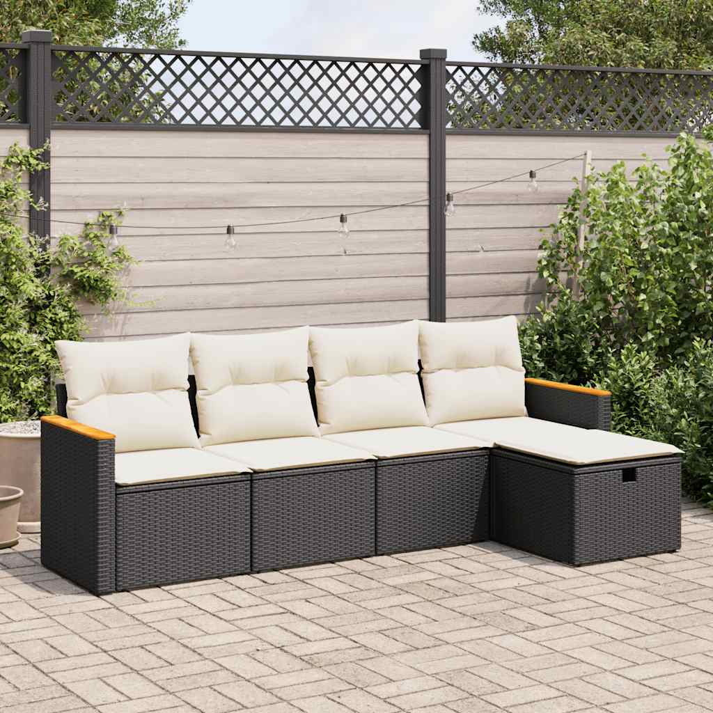 Set mobilier de grădină cu perne, 5 piese, negru, poliratan GartenMobel Dekor