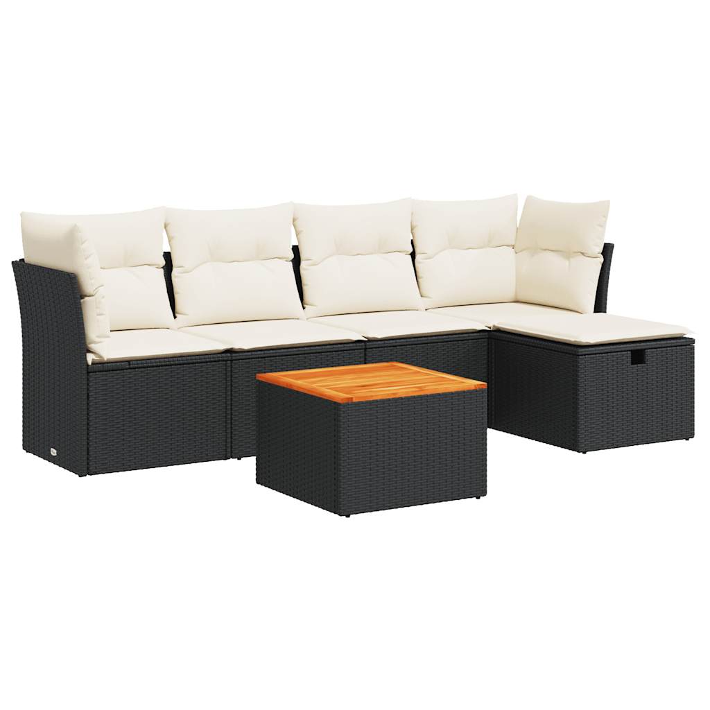 Set mobilier de grădină cu perne, 6 piese, negru, poliratan GartenMobel Dekor