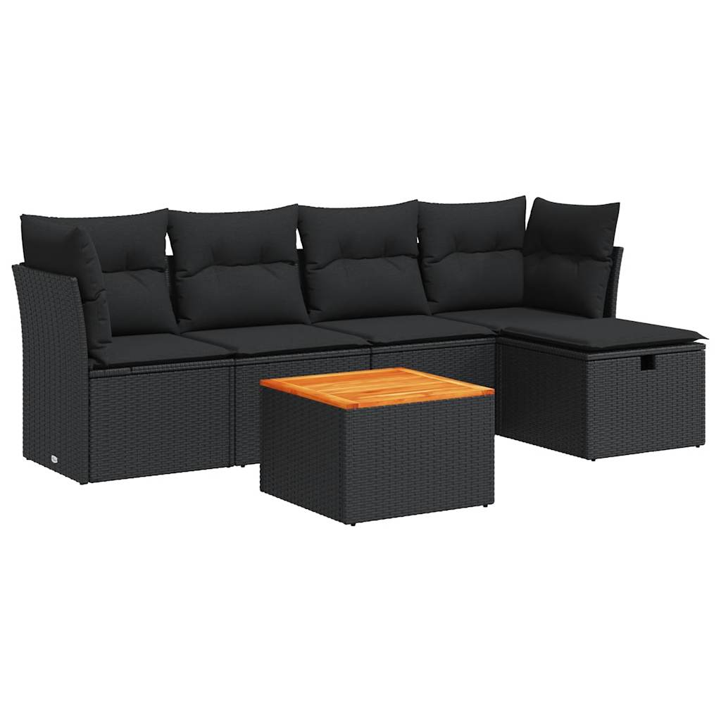 Set mobilier de grădină cu perne, 6 piese, negru, poliratan GartenMobel Dekor