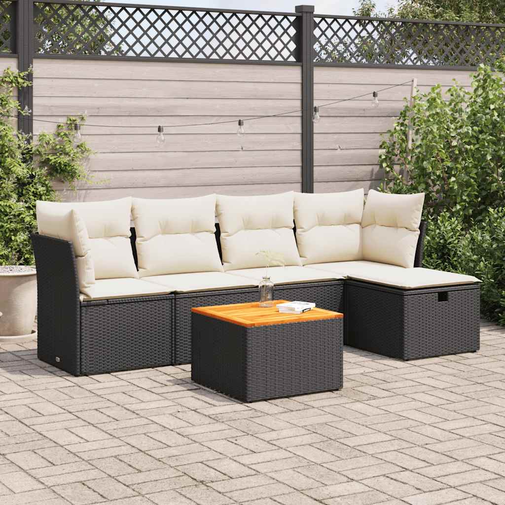 Set mobilier de grădină cu perne, 6 piese, negru, poliratan GartenMobel Dekor