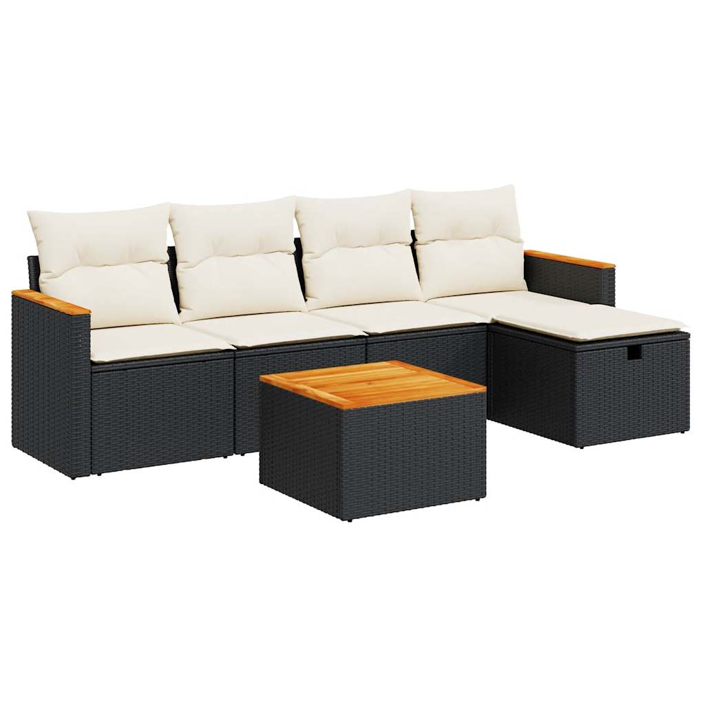 Set mobilier de grădină cu perne, 6 piese, negru, poliratan GartenMobel Dekor