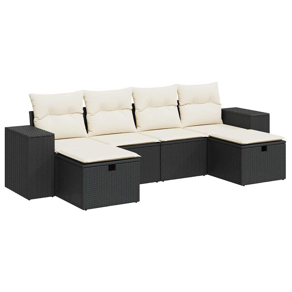 Set mobilier de grădină cu perne, 6 piese, negru, poliratan GartenMobel Dekor