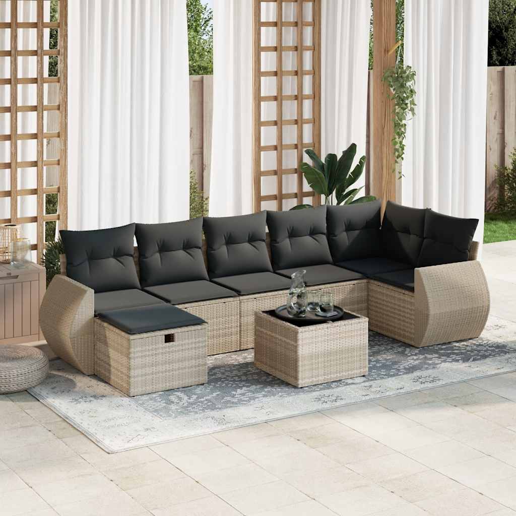 Set mobilier de grădină cu perne, 8 piese gri deschis poliratan GartenMobel Dekor