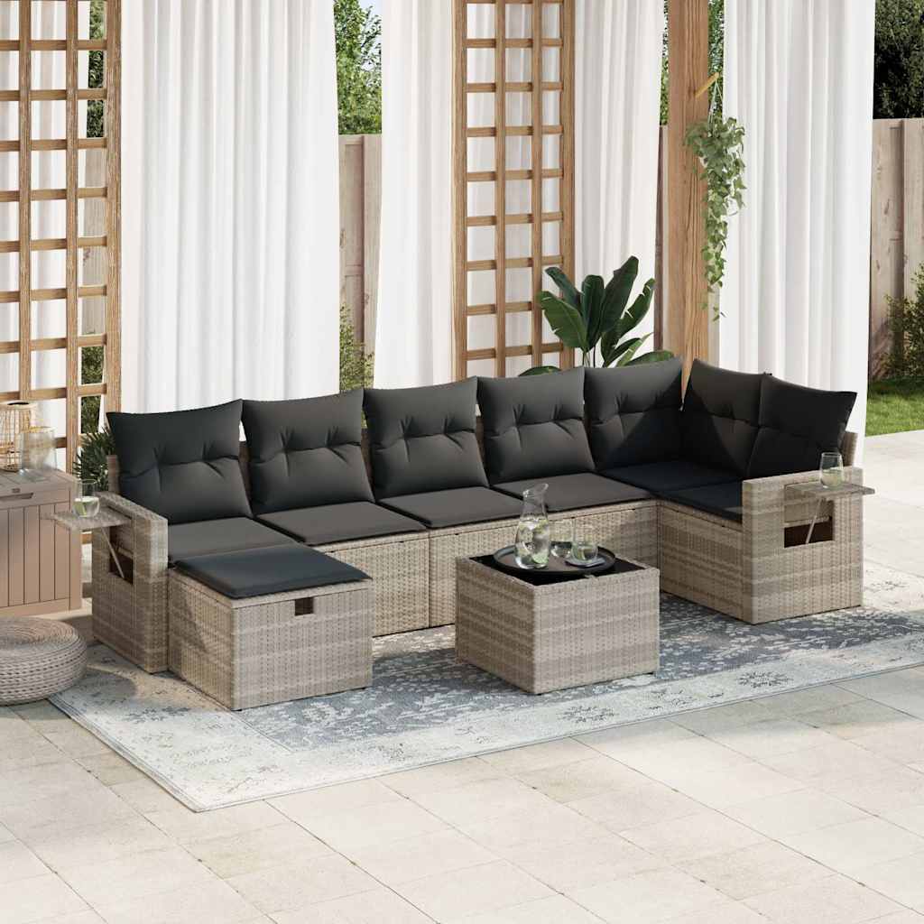 Set mobilier de grădină cu perne, 8 piese gri deschis poliratan GartenMobel Dekor